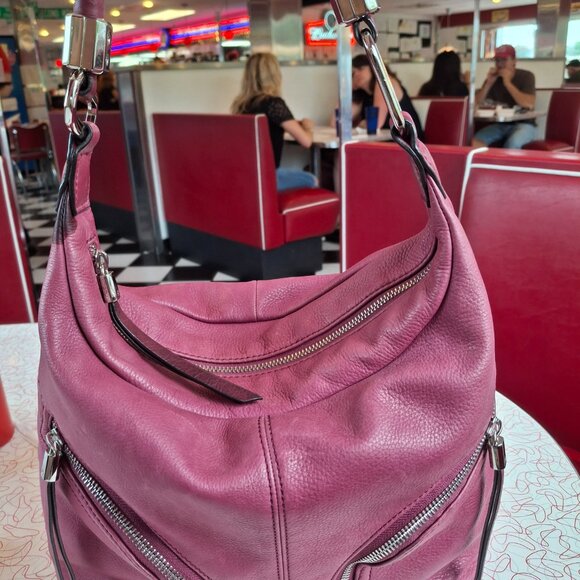 B Makowsky Purple Leather Shoulder Bag - Picture 2 of 5